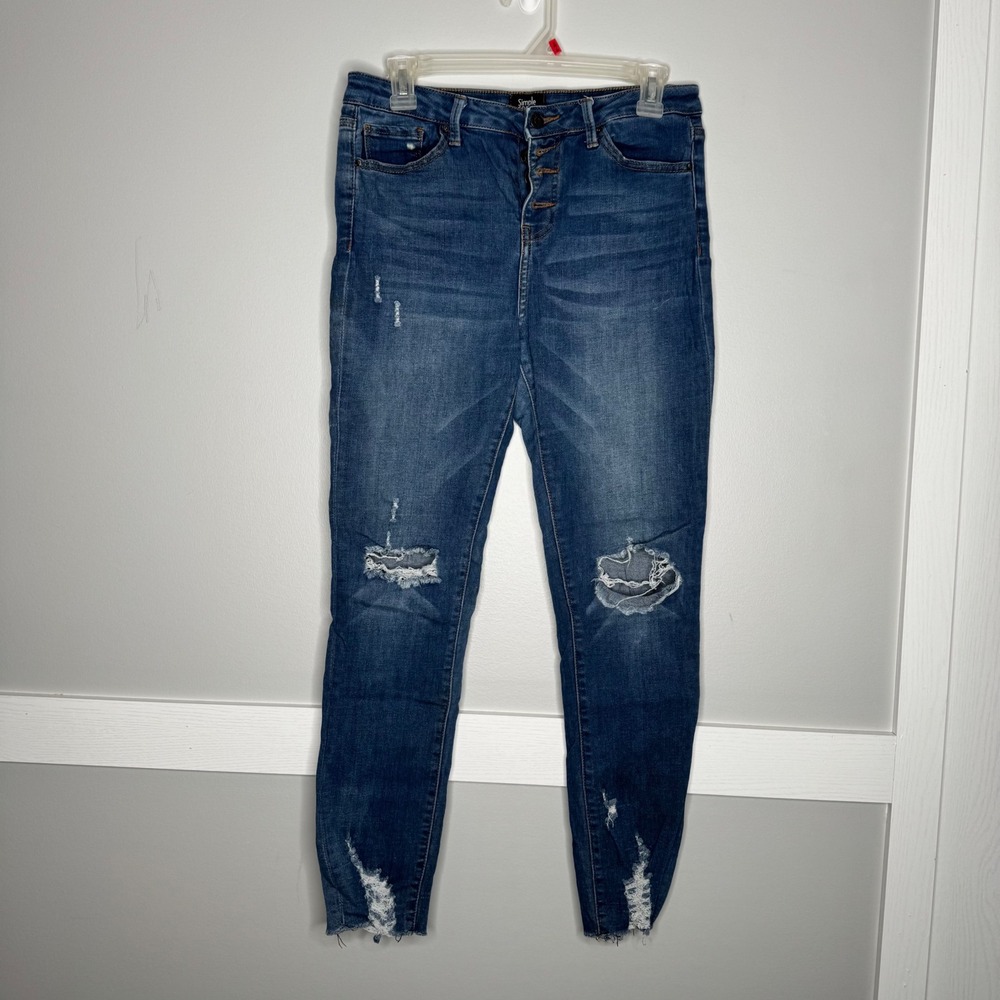 Simple Society Skinny Jeans Womens 7/28 Blue Distressed Button‎ Fly Stretch